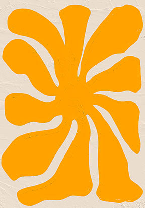 Wadi Home Abstract Floral Burst Wall Art: Vibrant sun-yellow abstract floral design on a neutral textured background.