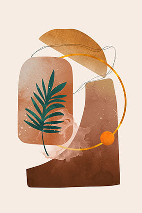 Wadi Home abstract botanical wall art with earthy tones, organic shapes, and a green leaf motif. Modern sophistication for any room.