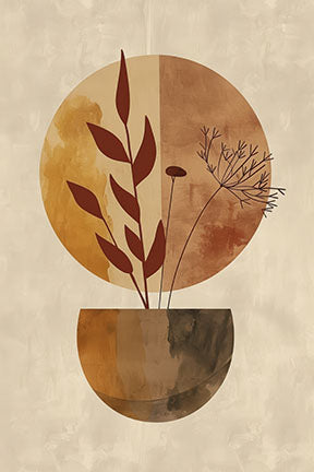 Wadi Home abstract botanical vase wall art in earthy tones of terracotta, rust, and beige. Minimalist design with organic elegance.