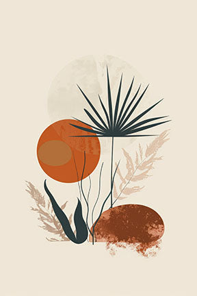 Wadi Home abstract botanical mid century modern wall art with earthy tones and minimalist design.