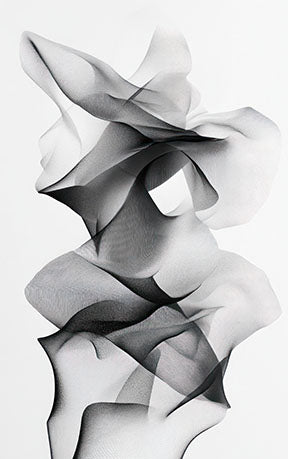 Wadi Home abstract monochrome line art print with flowing, interwoven lines creating depth and movement.