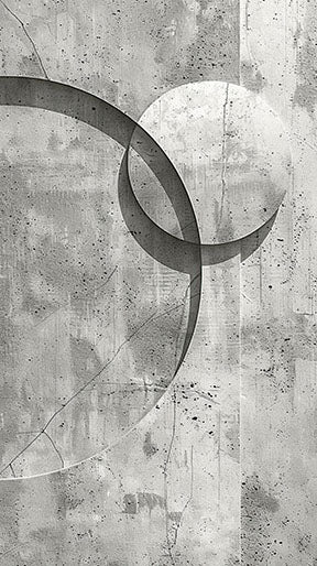 Wadi Home abstract geometric wall art with overlapping circles on textured concrete background in grey tones.