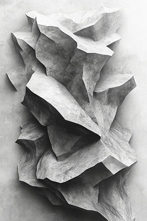 Wadi Home abstract monochromatic stone formation wall art with textured, geometric shapes and dramatic shadows.