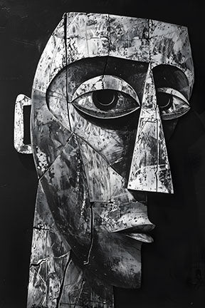 Wadi Home monochrome abstract face wall art with intricate details and a bold, modern aesthetic.