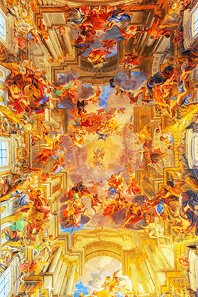 Wadi Home Baroque Ceiling Fresco Wall Art featuring vibrant celestial figures and architectural details, printed on high-quality material.