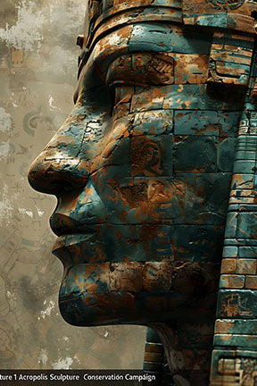 Wadi Home Ancient Egyptian pharaoh head sculpture wall art with teal and rust patina. Textured, weathered finish.