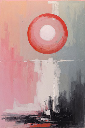 Wadi Home abstract circle landscape wall art with pink, grey, and black tones on canvas.