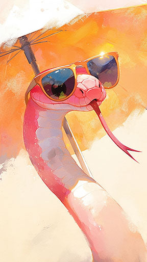 Wadi Home cool pink snake with sunglasses wall art on abstract background, playful and vibrant decor.