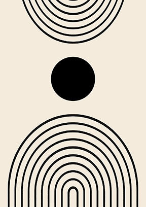 Wadi Home abstract geometric arch wall art with black lines on a cream background, featuring concentric arches and a central circle.