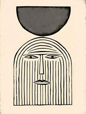 Wadi Home abstract wall art with minimalist face and geometric shape in black and cream.