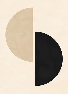Wadi Home abstract geometric wall art featuring interlocking beige and black semi-circles on a cream background.