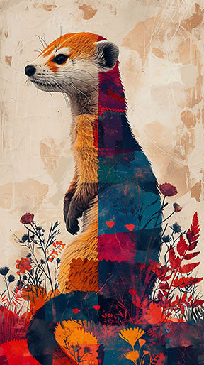 Wadi Home abstract animal portrait wall art, geometric otter with colorful squares and botanical elements.