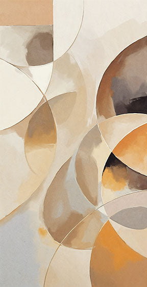 Wadi Home abstract geometric canvas art in warm earth tones and soft neutrals, featuring flowing lines and dynamic shapes.