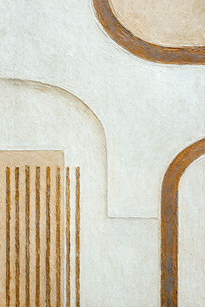 Wadi Home abstract geometric arch canvas art in neutral tones with gold accents and textured finish.
