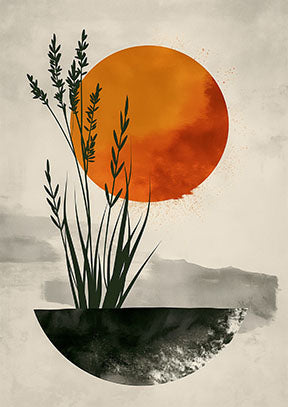 Wadi Home Abstract Sunset Botanical Wall Art, featuring warm earthy tones and minimalist design with abstract sunset and botanical elements.