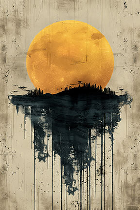 Wadi Home abstract sun and reflection wall art with textured background and dripping effect.