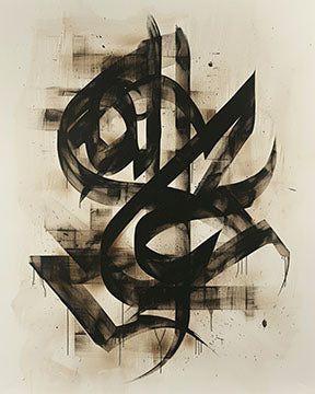 Wadi Home Abstract Calligraphy Wall Art with bold black strokes on a textured neutral background, modern artistic flair.