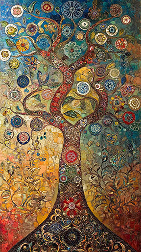 Wadi Home vibrant Tree of Life wall art with intricate colorful details, symbolizing growth and abundance.