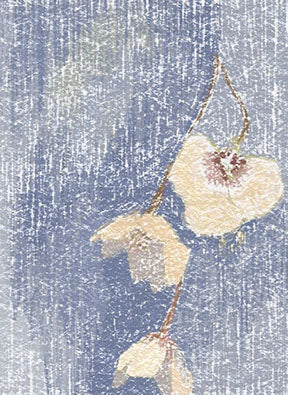 Wadi Home Botanical Branch Wall Art with pale blossoms on a textured blue background, abstract painterly style.
