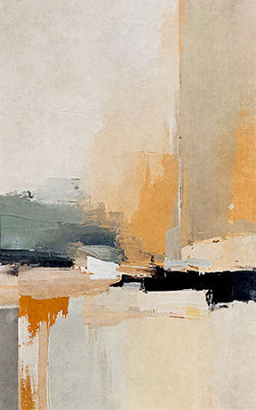 Wadi Home abstract landscape canvas art with ochre, grey, and cream tones. Textured brushstrokes create a modern, sophisticated focal point.