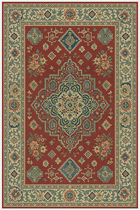 Wadi Home traditional Persian inspired wall tapestry in deep red with intricate blue, green, and gold floral motifs.