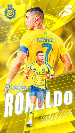 Wadi Home Cristiano Ronaldo football poster in yellow and blue kit, dynamic action pose, iconic player.