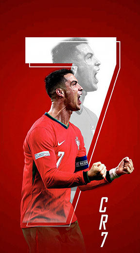 Wadi Home Cristiano Ronaldo football player poster in red kit, celebrating with fists clenched. CR7 graphic.