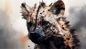 Wadi Home African Hyena Portrait Wall Art, painterly style with earthy tones and bold textures, dramatic composition.