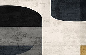 Wadi Home abstract geometric canvas wall art in black, white, grey, and gold. Modern art with bold shapes.