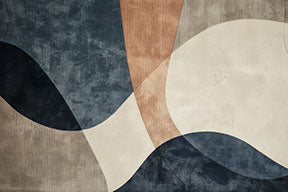 Wadi Home abstract geometric wall art with blues, terracotta, and neutral tones. Textured organic shapes create dynamic visual interest.