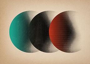 Wadi Home Abstract Circles Wall Art with teal, black, and red overlapping circles, modern design.
