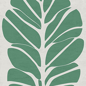 Wadi Home abstract green leaf wall art on a neutral background, minimalist botanical design.