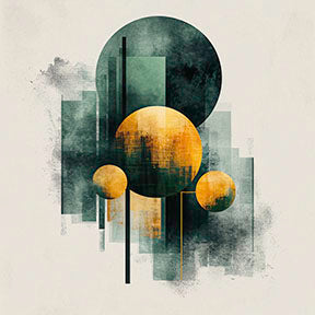 Wadi Home Abstract Geometric Circles Wall Art in deep teal and ochre with textured finish. Modern abstract art.