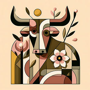 Wadi Home abstract geometric bull floral wall art in earthy tones and soft pinks, modern contemporary style.