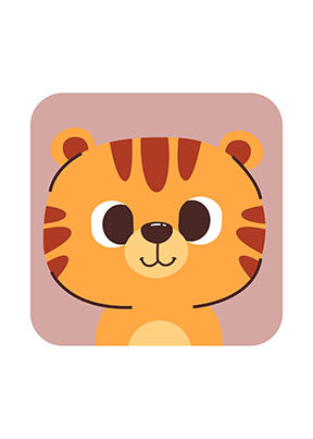 Wadi Home cartoon tiger cub nursery wall art, orange and brown with cute face, perfect for jungle theme decor.
