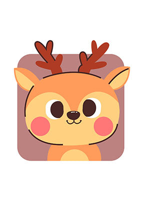 Wadi Home cute cartoon deer portrait wall art for child's room, featuring a smiling deer with rosy cheeks and antlers.
