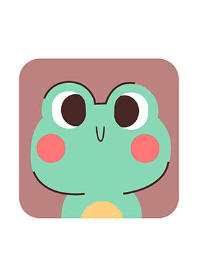 Wadi Home cute smiling frog face nursery art in vibrant green with soft pink cheeks, perfect for a child's room.