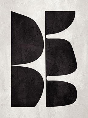 Wadi Home Abstract Geometric Shapes Wall Art in black and off-white with textured background.