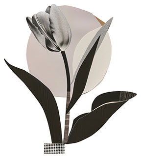Wadi Home Botanical Tulip Wall Art, monochrome tulip illustration with abstract circular background and textured details.