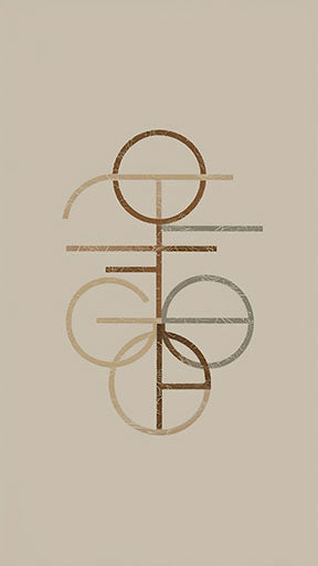 Wadi Home abstract geometric line art print in earthy tones of brown and grey on a beige background.