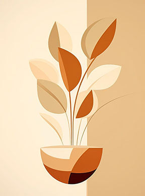 Wadi Home abstract plant in pot wall art with warm, earthy tones and minimalist design.