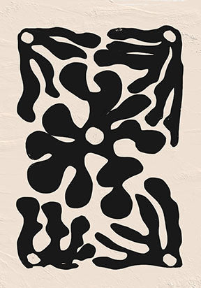 Wadi Home abstract organic shape wall art, black print on textured neutral background, modern minimalist decor.