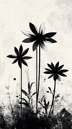 Wadi Home abstract black floral silhouette wall art on textured neutral background, modern minimalist design.