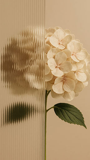 Wadi Home Textured Hydrangea Botanical Art Print with a textured glass effect and soft neutral background.