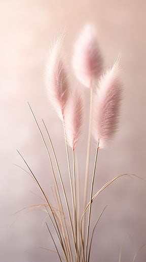 Wadi Home pink pampas grass wall art, soft fluffy plumes, botanical print for serene decor.