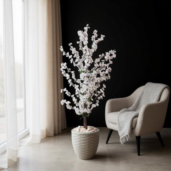 Apricot Artificial White Tree in Textured Pot