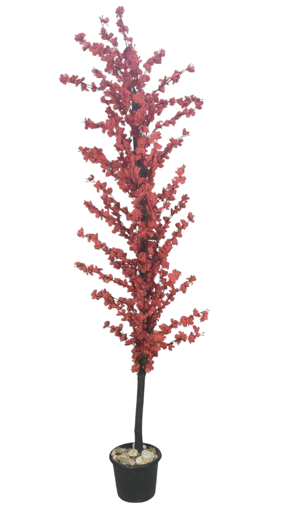 Potted artificial tree with red berries on a white background