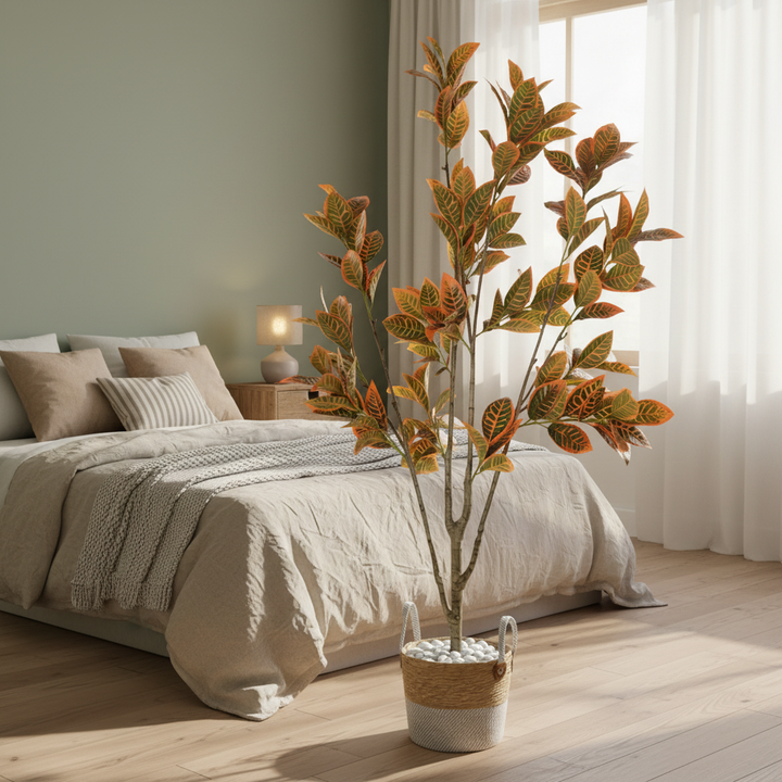 Artificial Ficus tree in serene bedroom corner