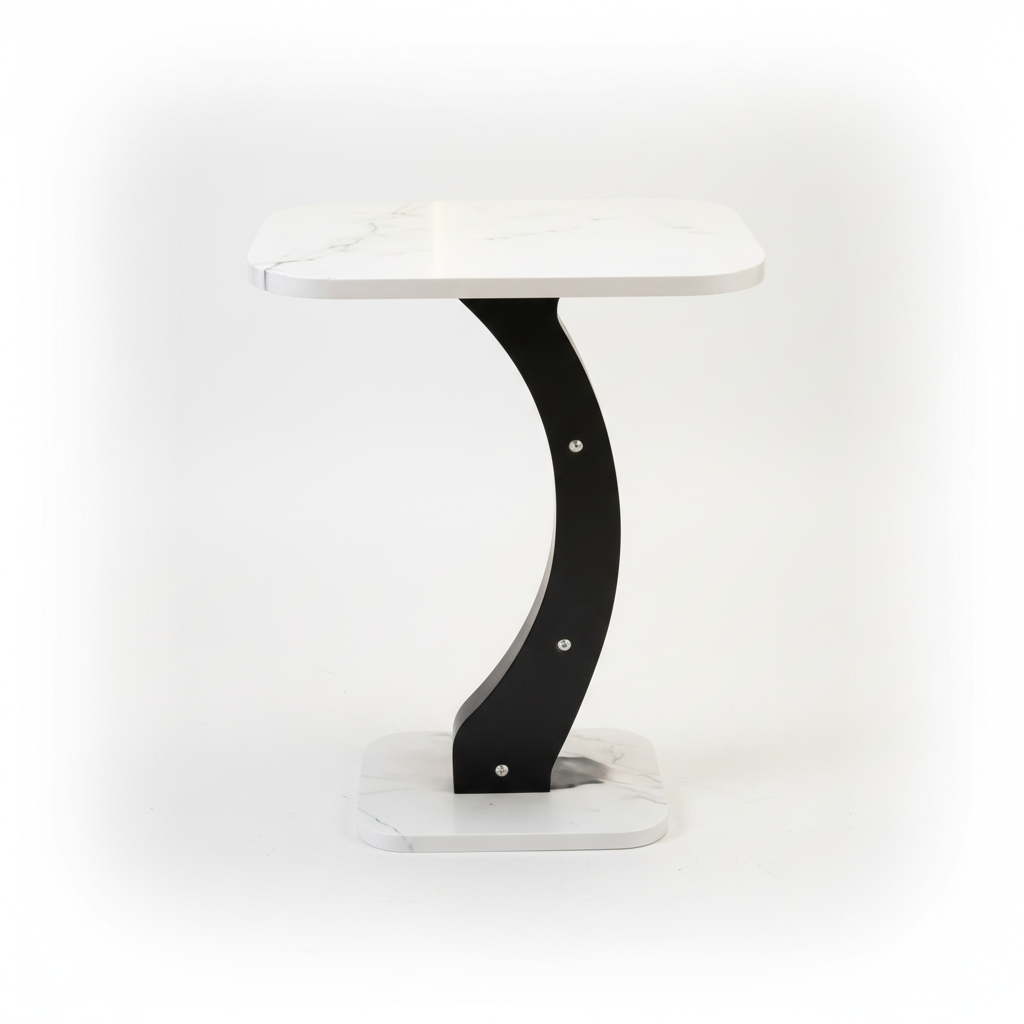 White marble side table studio full shot with award-winning professional lighting