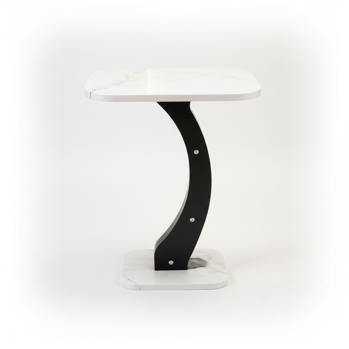 White marble side table studio full shot with award-winning professional lighting